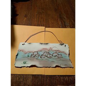 Hand Painted Native American Indian Pueblo Village Clay Ceramic Artwork Signed